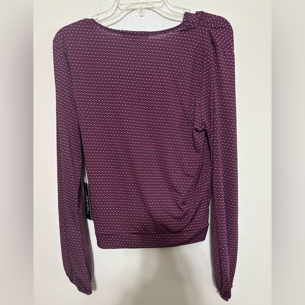 Haute Monde Burgundy diamond  Dot Wrap Blouse - Office to night out Retail $40 - Picture 6 of 10